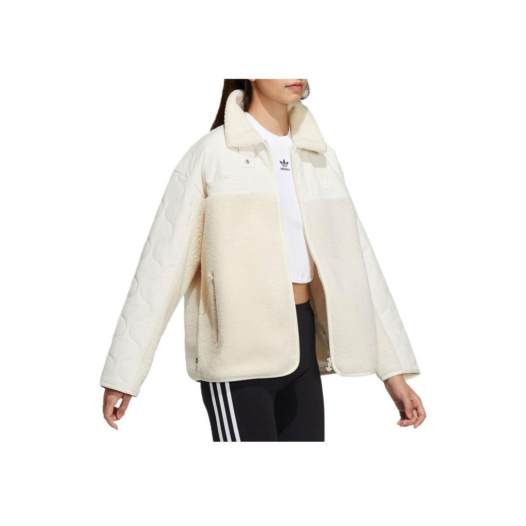 adidas Женская куртка-поло с длинным рукавом Originals Color Block с тремя полосками Off-White HK2071