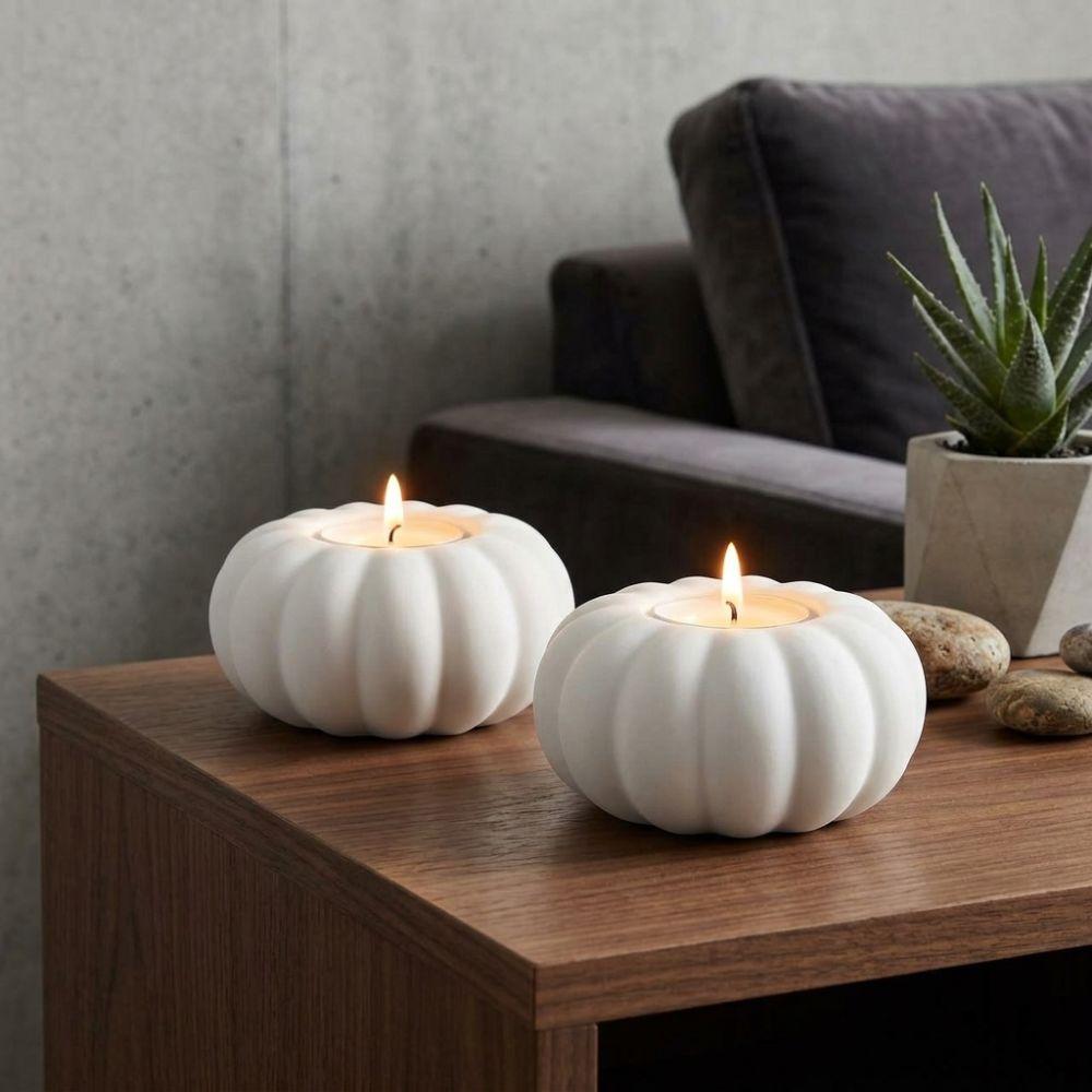 Vintage Pumpkin Tealight Holder Fall Style Ambient Candle Stand Home Holiday Decor