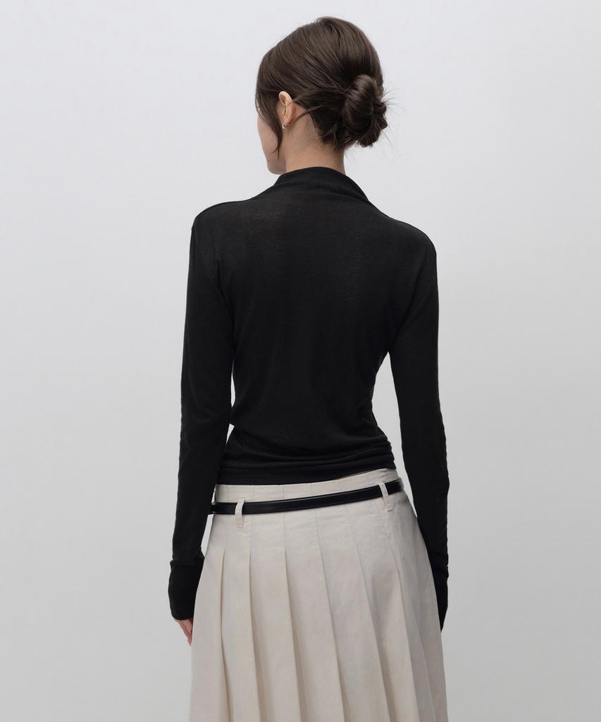 MUSINSA STANDARD WOMAN Women'S Sheer Wool Tencel Turtleneck Long Sleeve T-Shirt [Black]