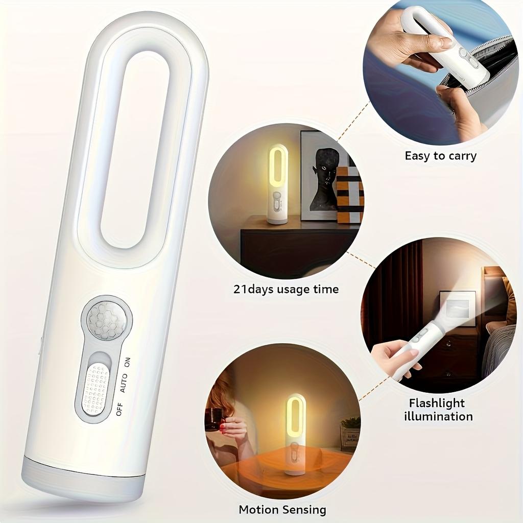 Body Sensor Smart Night Light, USB Rechargeable Flashlight, Motion Sensor Bedroom Light for Outdoor, Indoor, Lighting