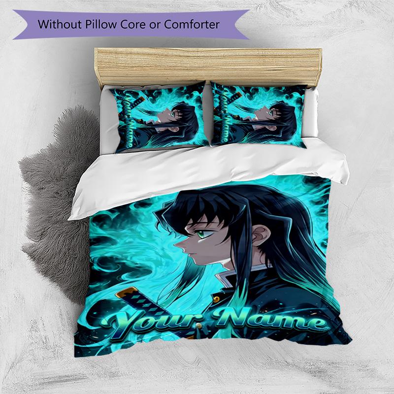 3pcs Tokitou Muichirou Cover Set - Personalized Name, HD Printed Bedding with 1 Cover and 2 Pillowcases - Perfect for Home Decor, Easy Care