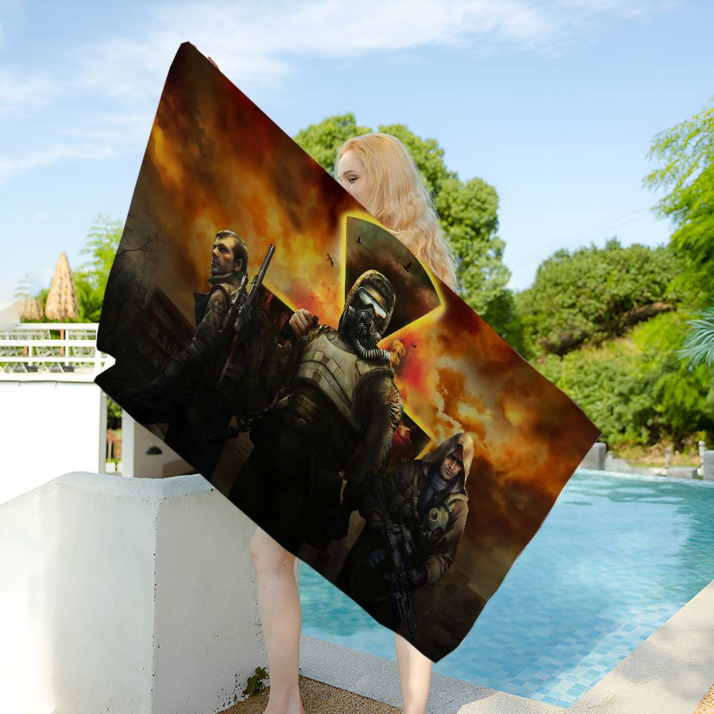 Horror Game S-Stalker Anime Beach Swimming Towel Soft Absorbent Washcloth Children's Gifts for Kids Travel Camping Gym