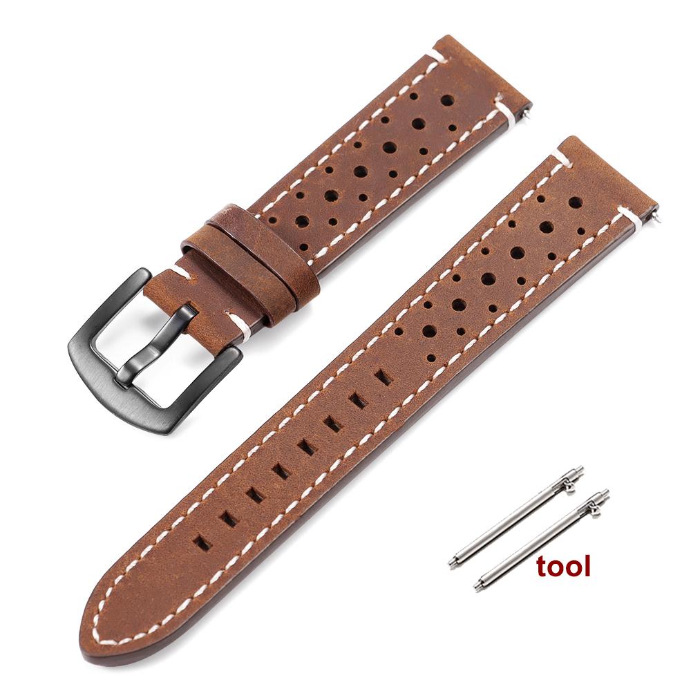 Breathable Cowhide Watch Strap for Omega for Seiko Watch Band 18/19/20/21/22/24mm Genuine Leather Wristband Black Clasp Bracelet