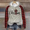 Women's Fashion Pullover Plunging Sleeve Christmas Printed Hooded Sweatshirt