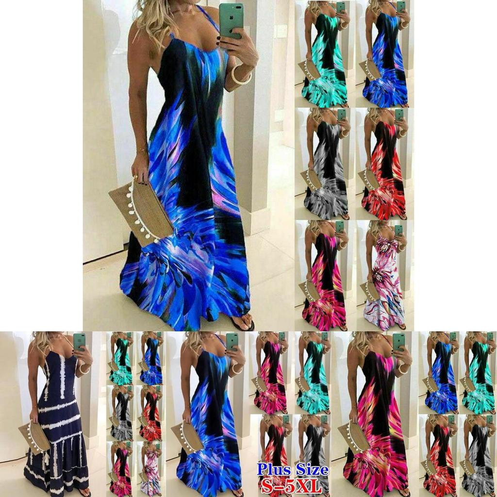 Elegant Women's Summer Strappy Floral Boho Kaftan Dress Perfect For Beach Days