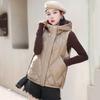 Women Autumn Winter Soild Color Rhombus Thicken Outwear Cotton Padded Hooded Sleeveless Warm Jacket Coat Vest