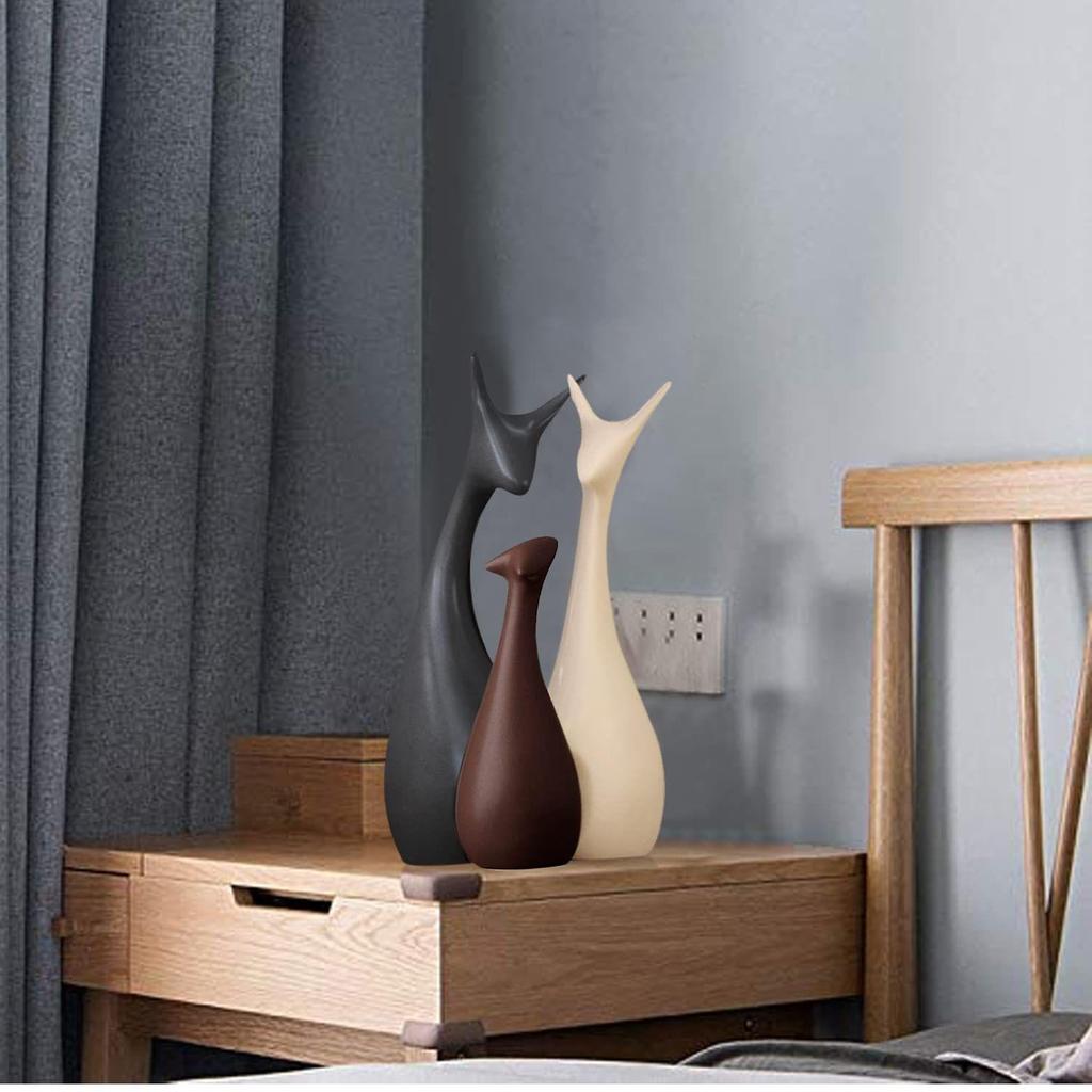 Home Decor Lucky Deer Family Matte Finish Ceramic Figures - (Set of 3, Matte Brown)