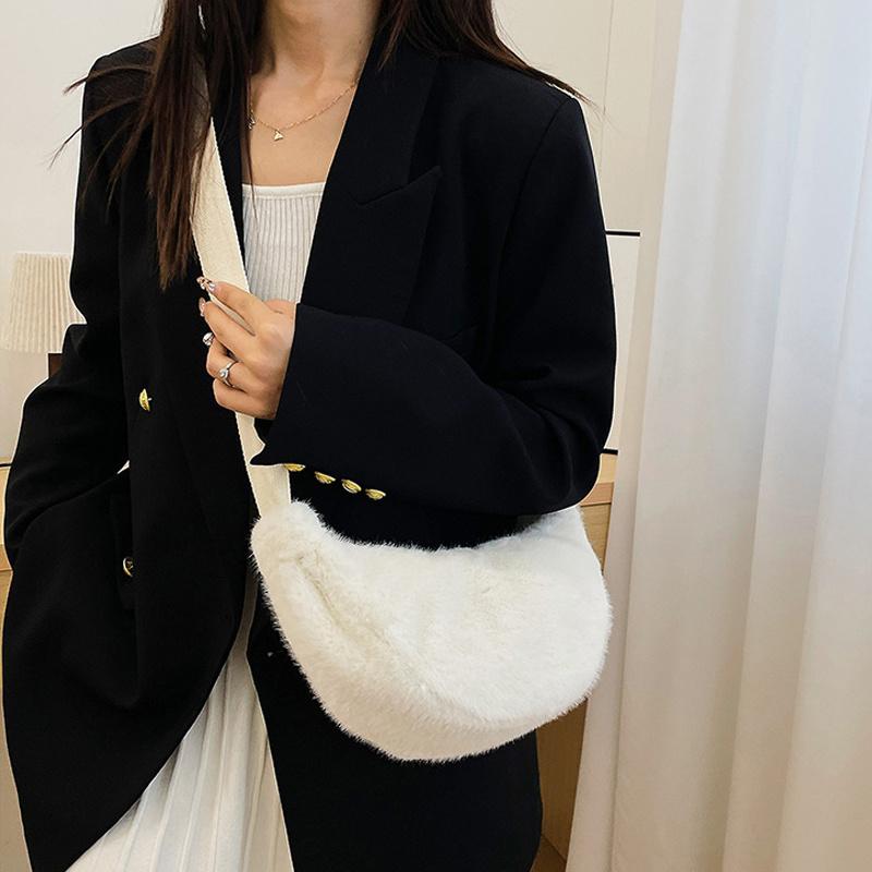 Yogodlns Женская плюшевая сумка кроссбоди Осень Зима Пушистая сумка-хобо Повседневная универсальная сумка на плечо Модная легкая сумка подмышку