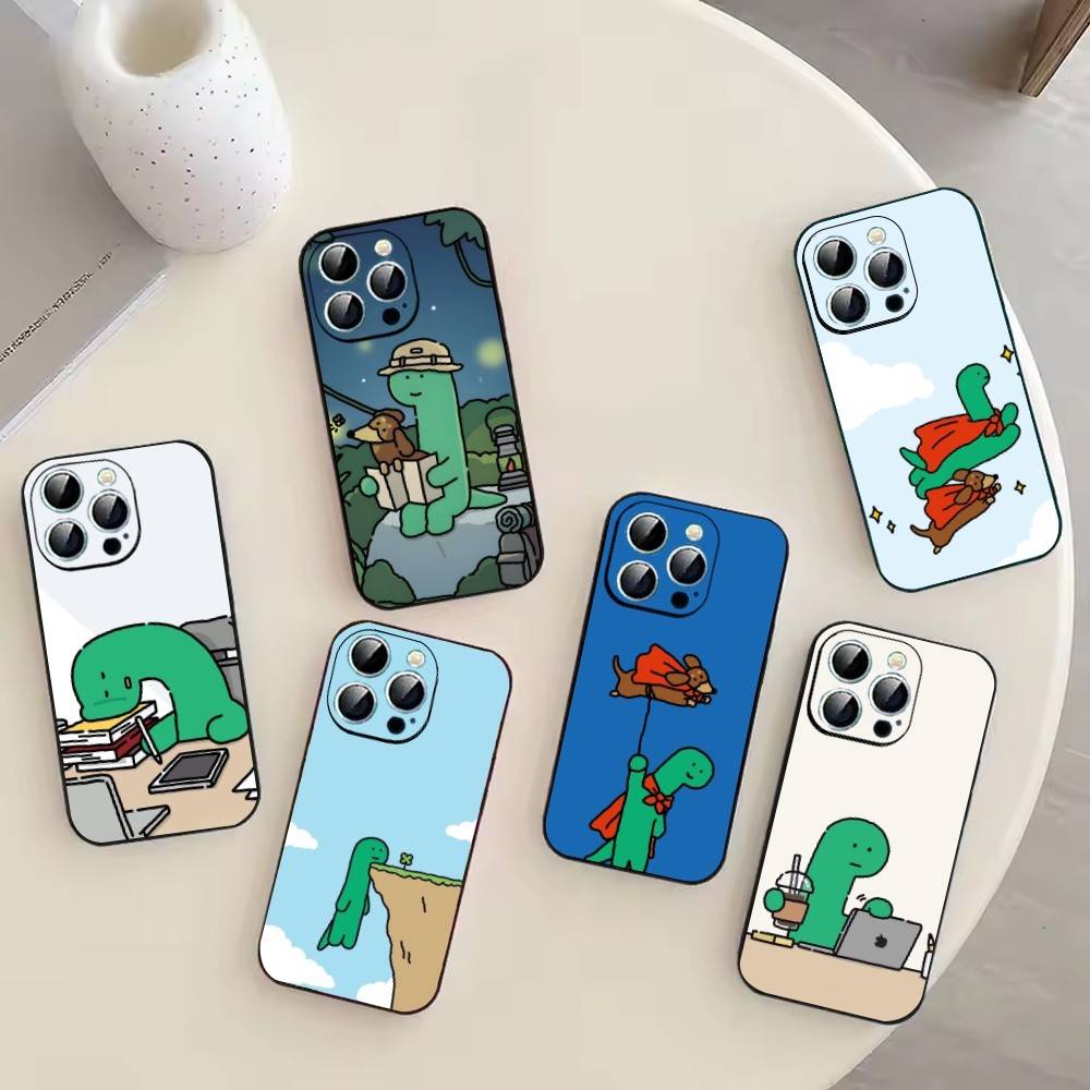 Милый чехол для телефона J-Jogumans с динозавром для iPhone 17, 16, 15, 14, 13, 12, 11 Plus, Pro Max, Другие, Мягкий черный чехол