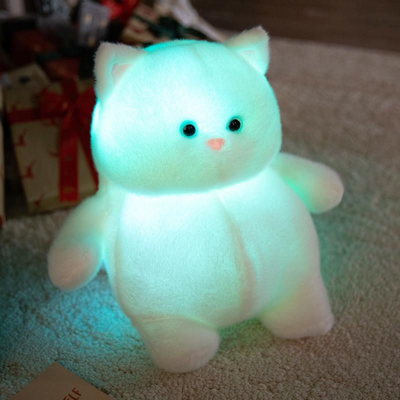 Glowing White Fat Cat Plush Stuffed Animal LED Colorful Light-Up Kitty Toy Soft Pillow Gift for Kids Girls Birthday Present