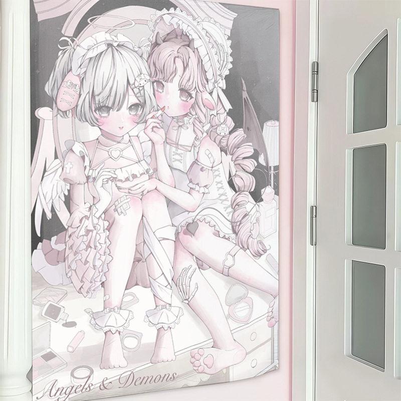 Гобелен из аниме Chobits, Розово-пастельная клубничная сладкая лолита, Настенное панно, Кавайный декор для спальни для отаку и фанатов