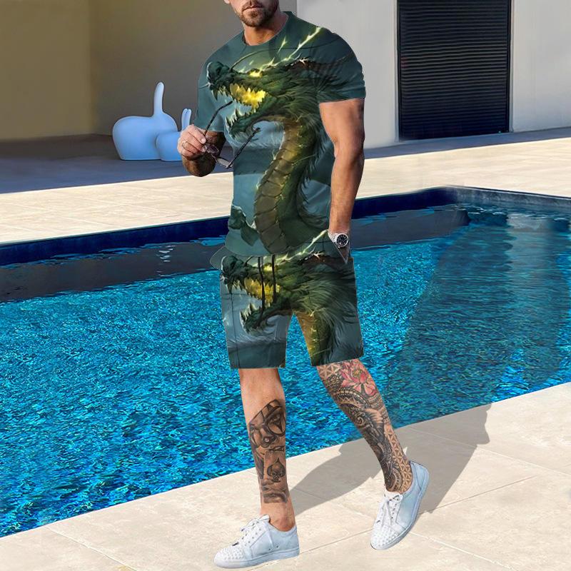Модная мужская спортивная одежда с принтом 3D-дракона, повседневная дышащая освежающая футболка