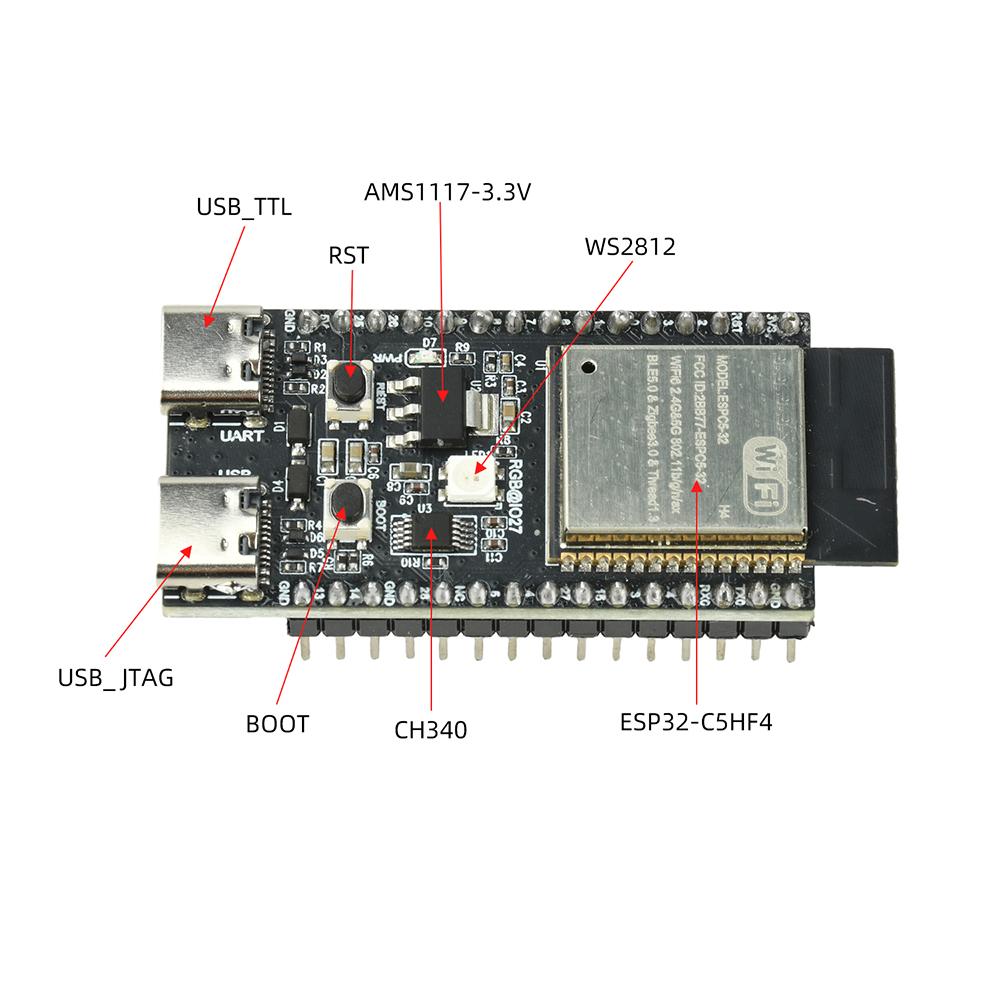 Для платы разработки Esp32 C5 H4 4 МБ Flash Тип Ch340 Type C Двухдиапазонный Wifi6 Bluetooth5 Risc V 29-контактный GPIO Совместимый с Esp32 C5