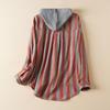 Осенняя двухслойная хлопковая пряжа в полоску с капюшоном повседневная рубашка верхняя куртка для женщин блузки и рубашки
