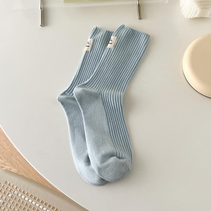CHAOZHU Корея Японский Двойной Вязаный Рубчик Хлопок Этикетирование Мода Повседневный Базовый Ежедневный Женские Девушки Носки 1 Пара