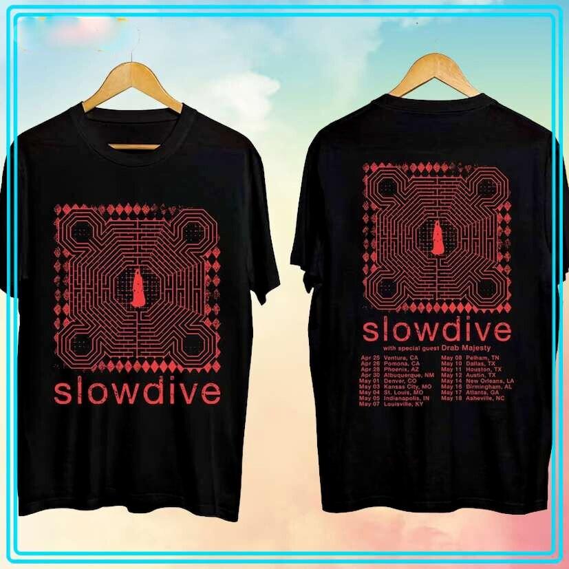 Slowdive Тур 2024 Концерт Черная Хлопковая Унисекс Футболка S-5XL ZL039 Унисекс Футболка