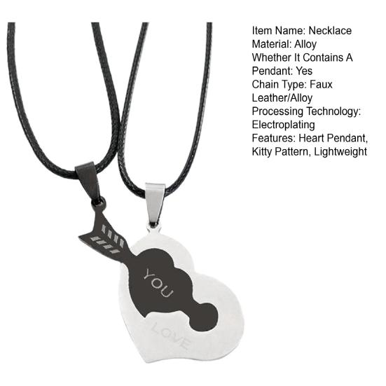 Yousheng 1 Pair Couple Matching Necklaces Heart Pendant Love Symbol Electroplated Alloy Anniversary Valentines Day Gift Neck Jewelry