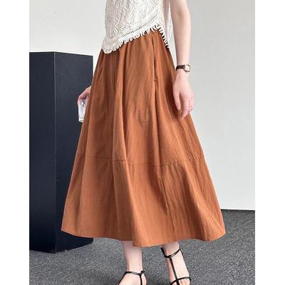 Оранжевая миди-юбка А-силуэта с высокой талией Zhi Long с карманами - Летняя коллекция 2024