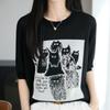 Navava Women DoT CaT PrinTing Round Neck ShorT Sleeve KniT T shirT Nk3678