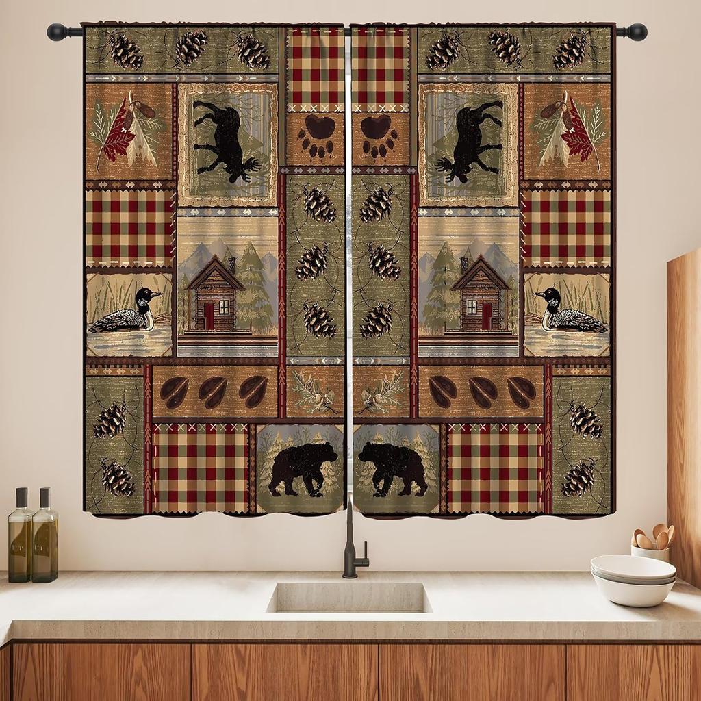 Blackout Wolf Curtains Retro Nature Wildlife Drapes Aurora Forest Wolves Animal Pattern Window Treatments Curtain Living Made Of Polyester Washable