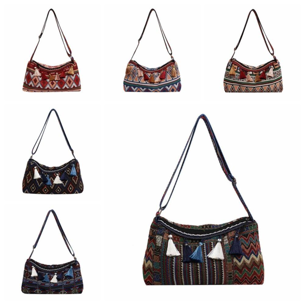 Плетеная сумка с бахромой, сумка через плечо, большая вместимость, сумка-тоут в стиле бохо, этнические сумки через плечо для женщин