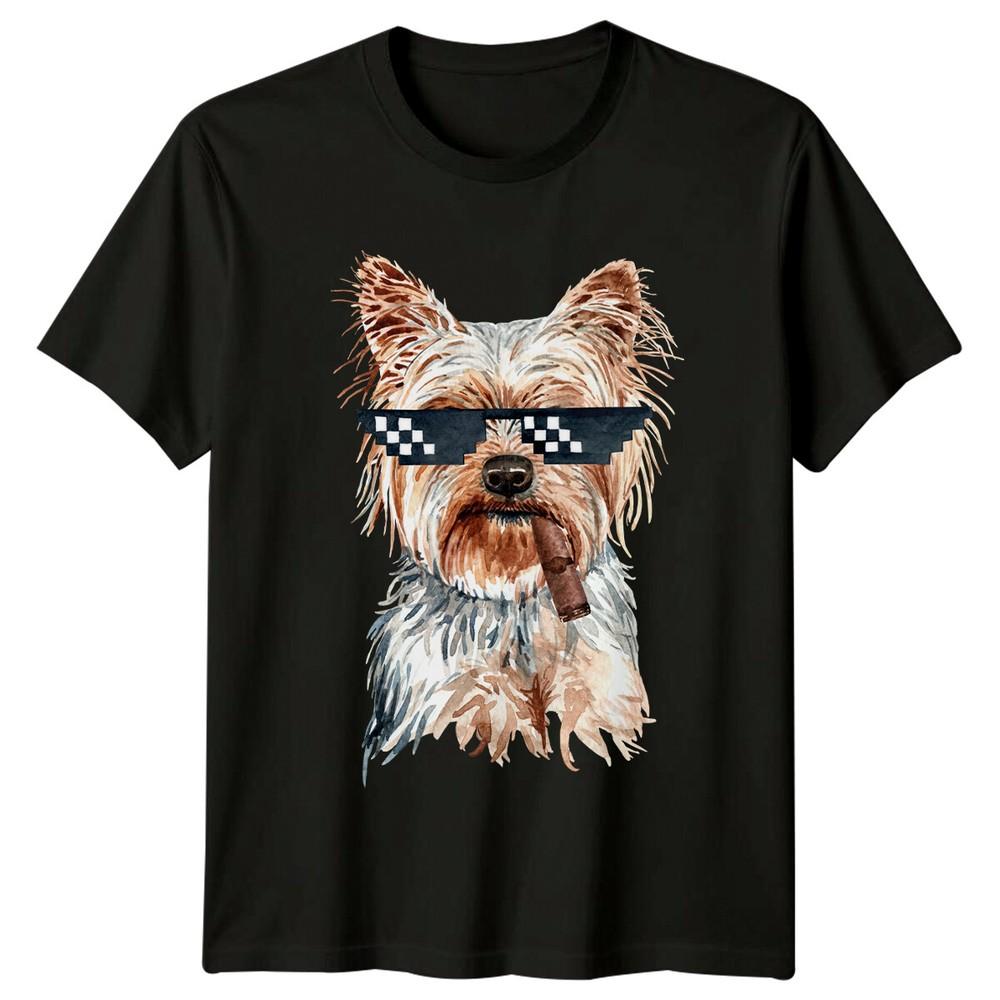 Yorkie Dog Sunglasses Cigar Humor Animals Unisexs TShirt