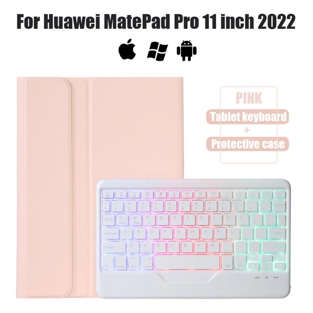 Беспроводная Bluetooth-клавиатура из ТПУ, трехцветная подсветка, кожаный чехол из спилка для Huawei MatePad Pro, 11 дюймов, 2022, чехол для планшета