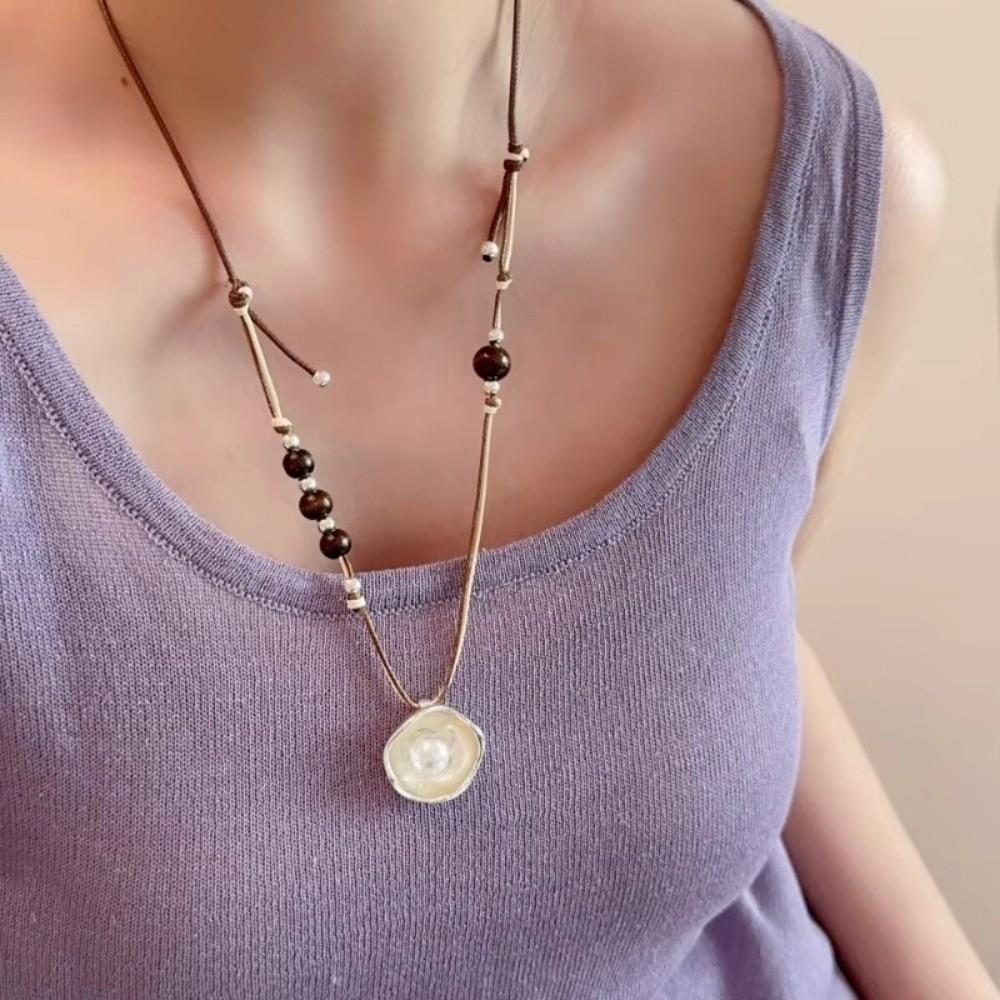 Imitation Pearl Beads Sweater Chain French Irregular Round Double Layered Rope Chain Women