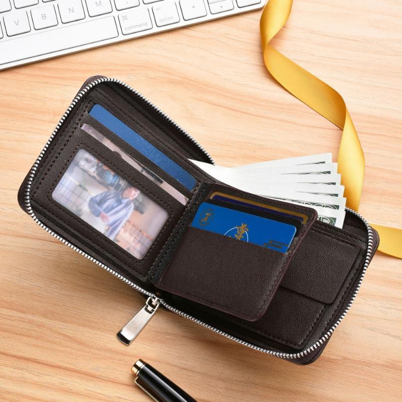 Мужской кошелек на молнии в стиле ретро, короткий, горизонтальный