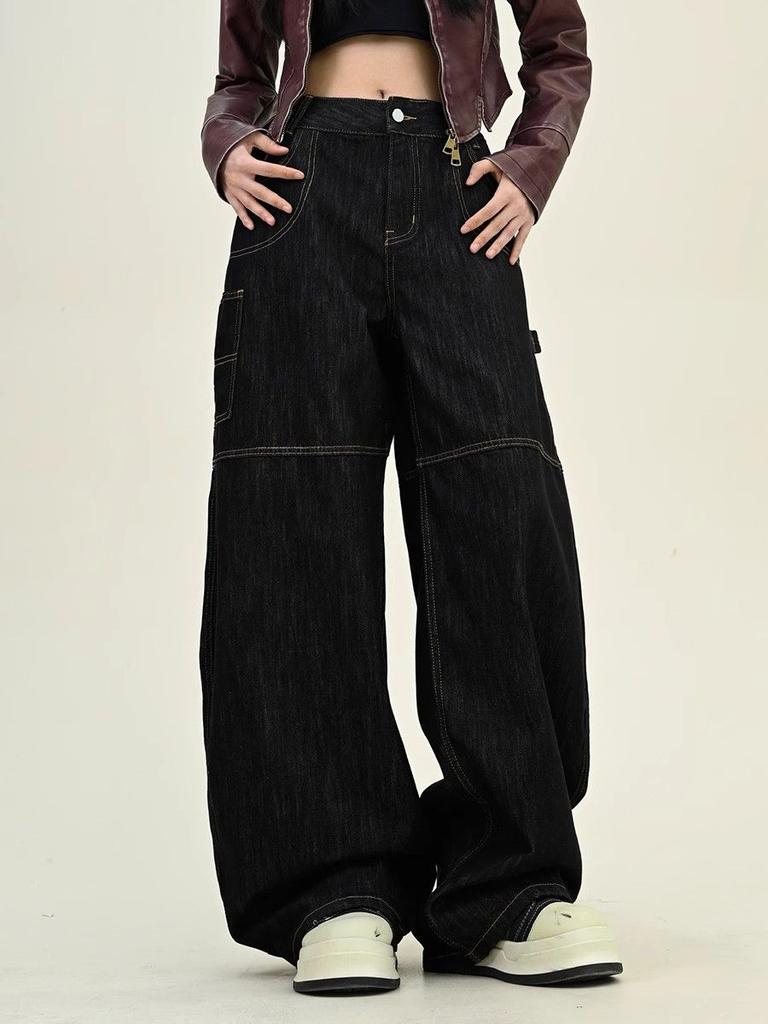 KOSY Y2K Ретро Вареные Джинсы Мешковатые с Принтом Букв Женские Американская Уличная Одежда Готика Харадзюку Брюки с Широкими Штанинами Парные Повседневные Джинсовые Брюки