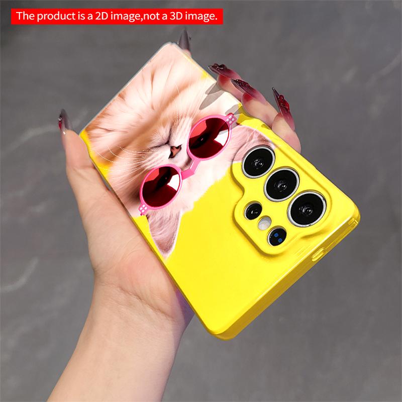 2DFlat Samsung phone case Pink Sunglasses Cat on Yellow Background Applicable to Galaxy S22 S23 S24 S25ULTRA S26 A12 A13 A14 A15 A16