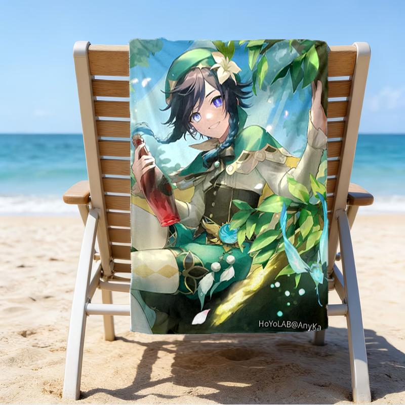 proof beach towel with a Genshin Impact characters8 pattern - soft,absorbent,quick-drying,machine washable - perfect for swimming,camping,bathing