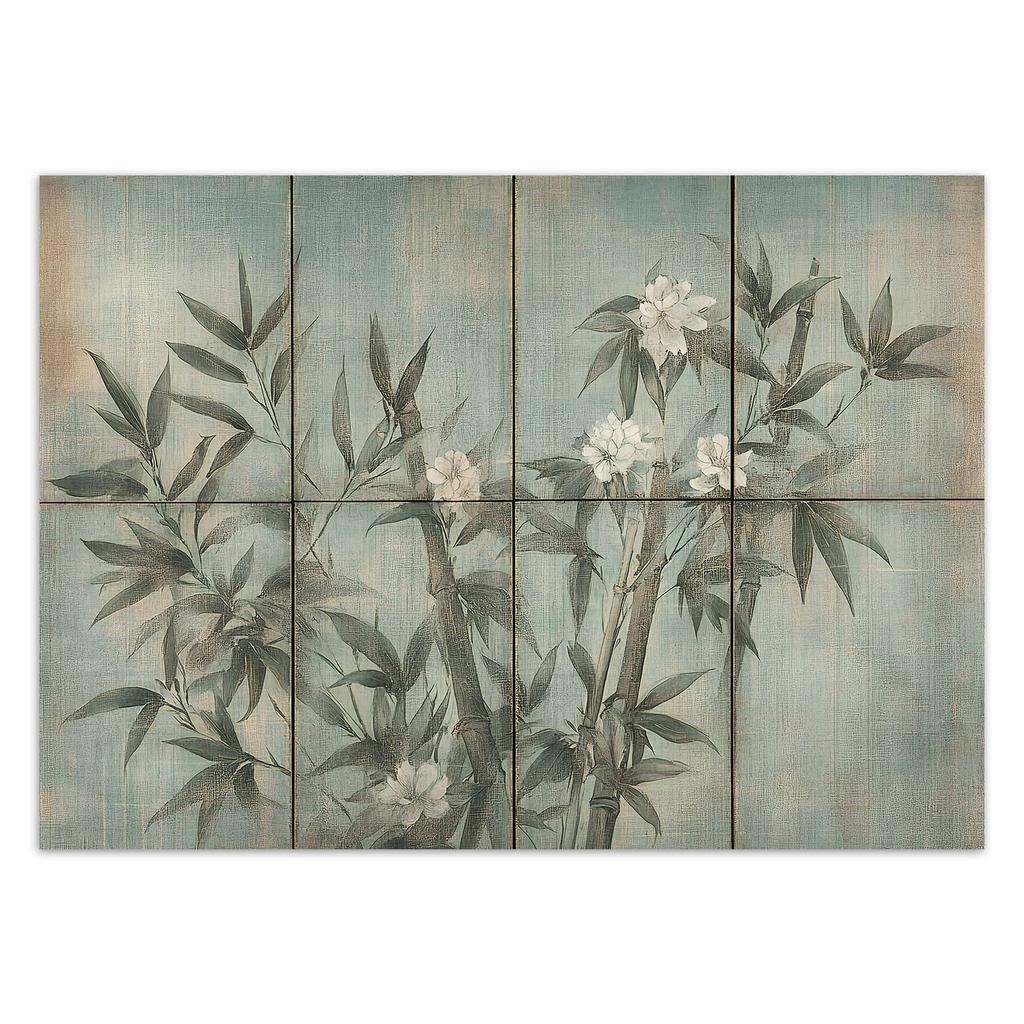 Wallpaper bamboo shoots with flowers on a textured background