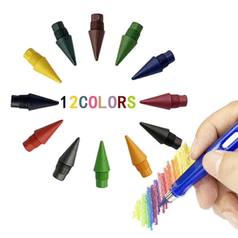 12pcs 12 Colors Eternal Pencil Nib Art Sketch Eternal Pencil Replacement Head Writing Accessories