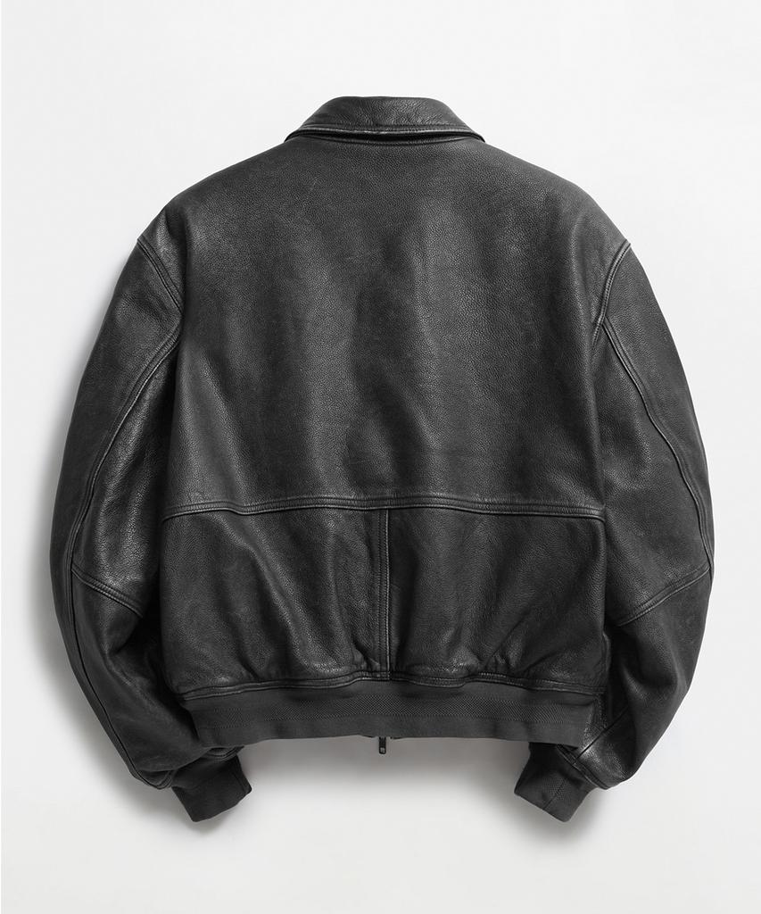 LMOOD Gargoyle Cowhide Leather Jacket Washed Black