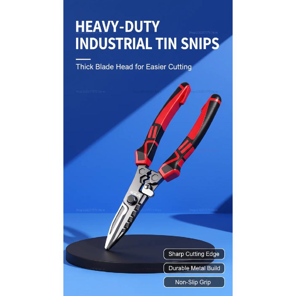 Multi-Functional Electrician Scissors Crimping, Cutting & Wrench Feature, Heavy-Duty Shears for Metal Sheet & Cable