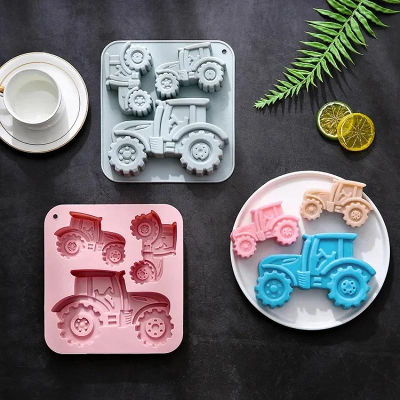 A Top Quality 3 Holes of Different Sizes Tractor Shape Silicone Mold Fondant Cake Chocolate Mold Ice Cube Cake Mould Baking