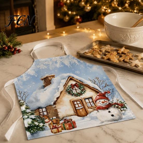 Adjustable Neck Strap Baking Apron Christmas Apron, Santa Claus/Elk/Gingerbread Man/Snowman Print Cooking Bib, Waterproof Oil Proof Grill Non-woven