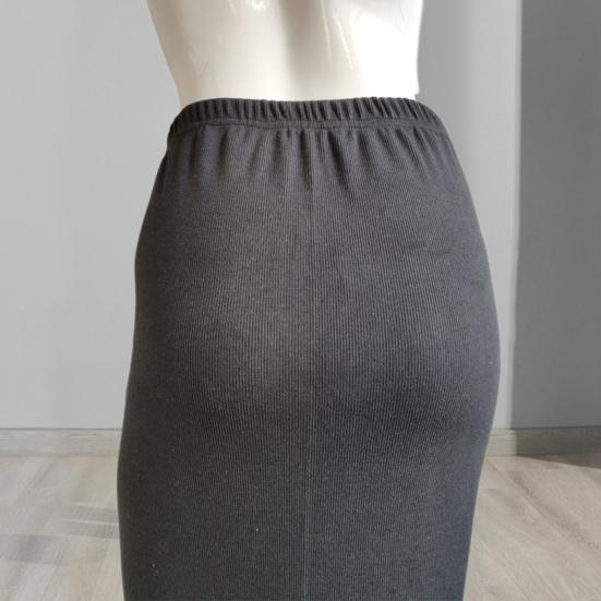 Women Midi Skirt Mid-rise Back Split Design Solid Color Knitting Skirt Hip Wrapped Office Lady Skirt