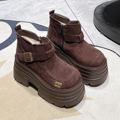 Модные женские ботильоны на высоком каблуке с мехом, зимние туфли на платформе, зимние замшевые плюшевые хлопковые повседневные туфли 2025 года, трендовые удобные ботинки для женщин