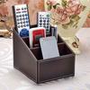 1pcs Leather Remote Control CD Organizer Phone Desktop Storage Box  Brown