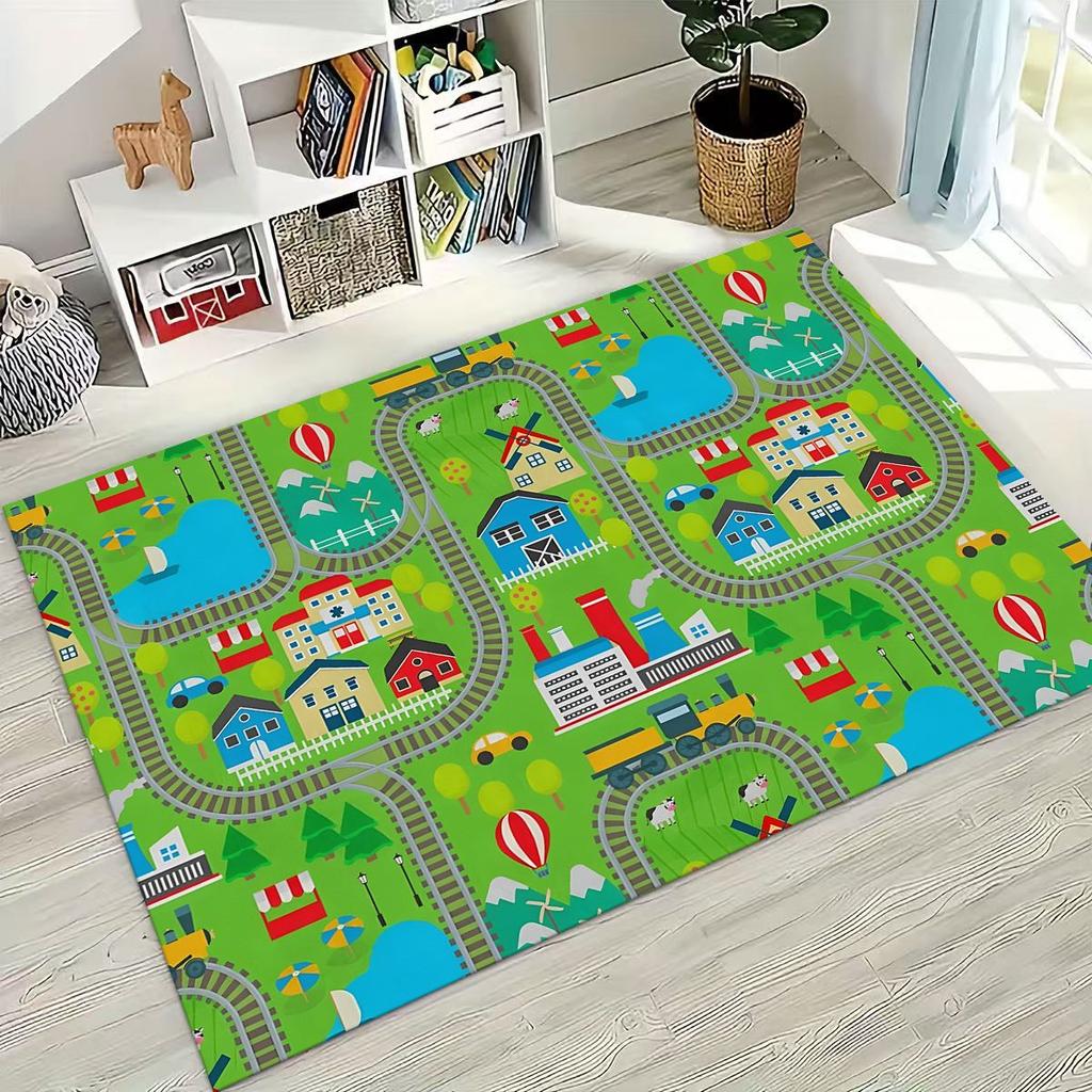 Child Urban City Road Traffic Learning Interactive Game Playroom Rug for Bedroom Living Room Sofa Home Doormat Decor,Non-slip
