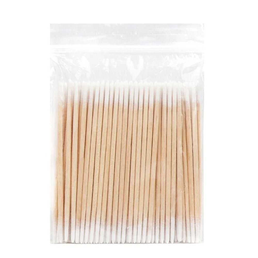 100Pcs Chlorine-Free Double-end Wood Cotton Swab Eyelash Extension Glue Removing Tools