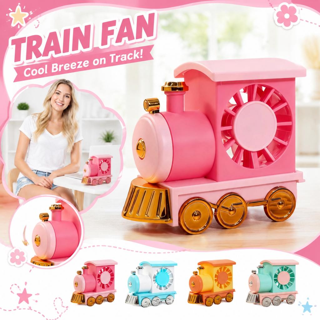 Portable Train Shaped Rechargeable Desktop Fan with Adjustable Three-Speed Settings Compact and Quiet Small Electric Fan for Office and Home Use