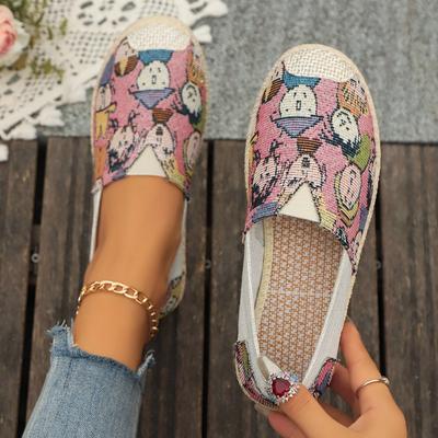 Мода Новые модные туфли на плоской подошве с круглым носком 2024 года, легкие дышащие мокасины из мультяшной ткани, повседневная и удобная женская обувь