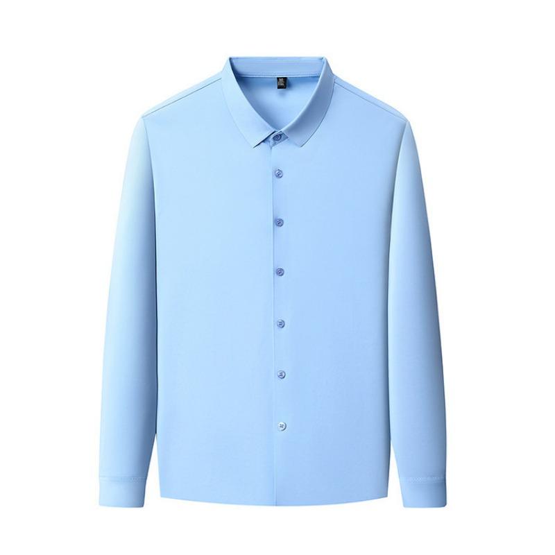 Men Seamless Wrinkle Resistant Solid Color Long Sleeve Business Casual Shirt
