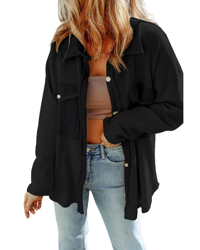 Azura Exchange Black Contrast Flap Pockets Relaxed Shacket