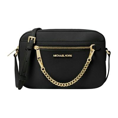 MK Jet Set Chain Zip Однотонная с логотипом Кожаная сумка-мессенджер для поездок Женская сумка на плечо Черная 35S1GTTC7L-BLACK