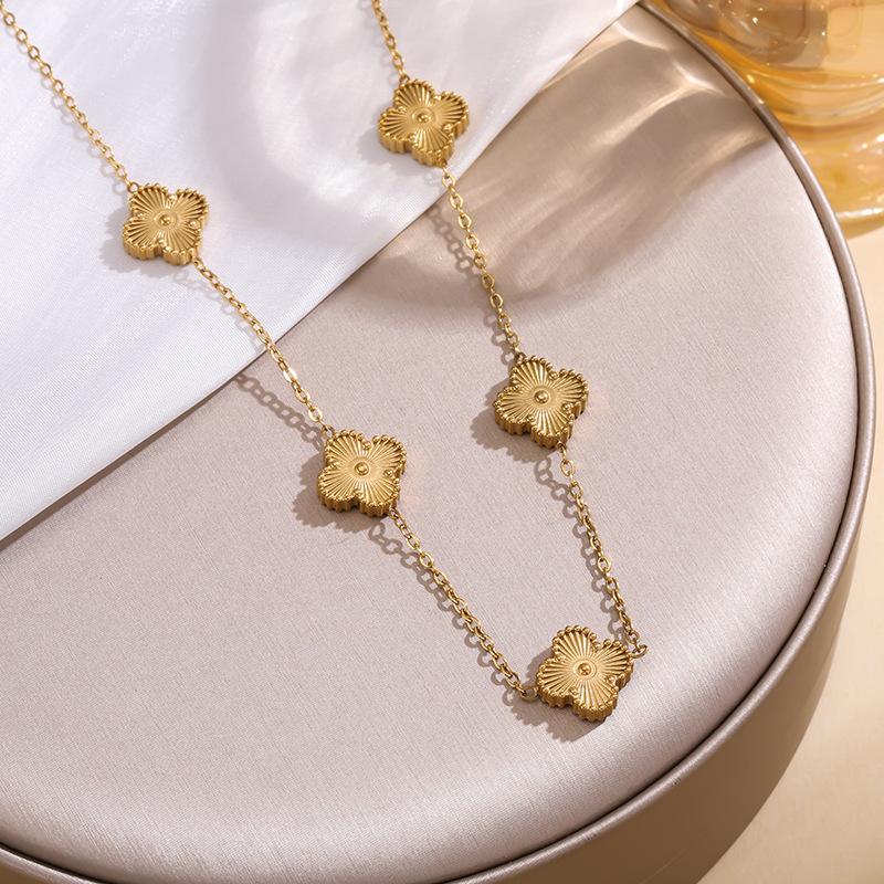 13 мм титановая сталь четырехлистный клевер пять цветков двухстороннее ожерелье Beimu 18-каратное настоящее позолоченное не выцветающее легкое роскошное ключичное ожерелье