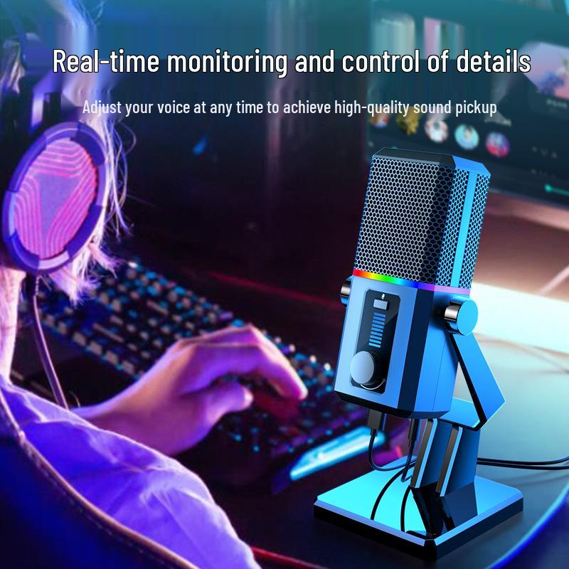 RGB Микрофон со шумоподавлением для игр, стриминга, конференций и онлайн-занятий - Черный настольный микрофон
